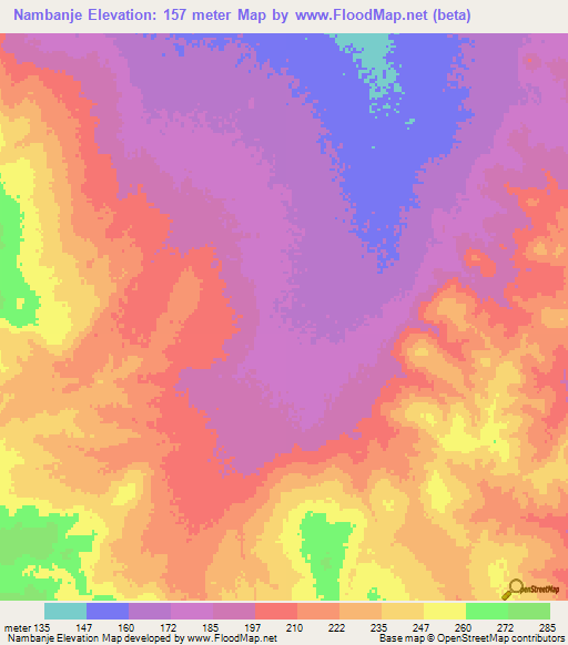 Nambanje,Tanzania Elevation Map