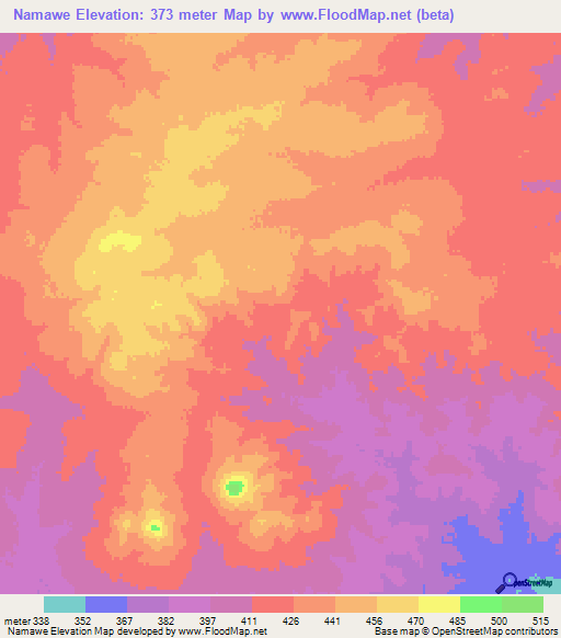 Namawe,Tanzania Elevation Map