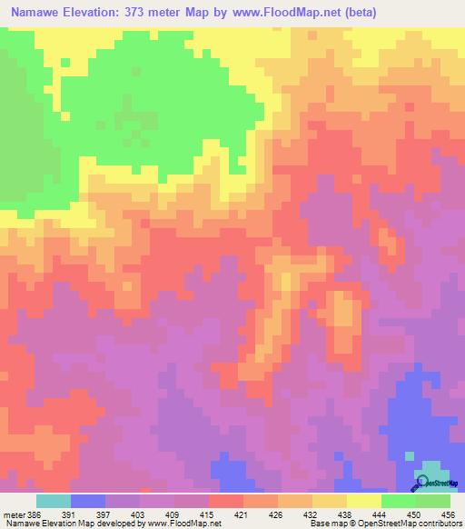 Namawe,Tanzania Elevation Map