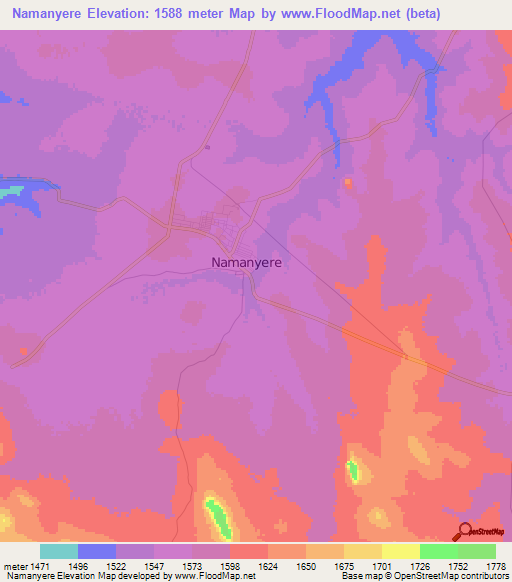 Namanyere,Tanzania Elevation Map