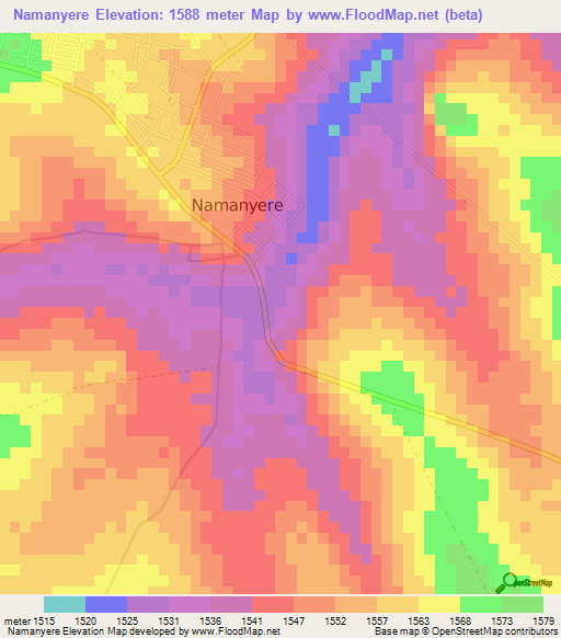 Namanyere,Tanzania Elevation Map