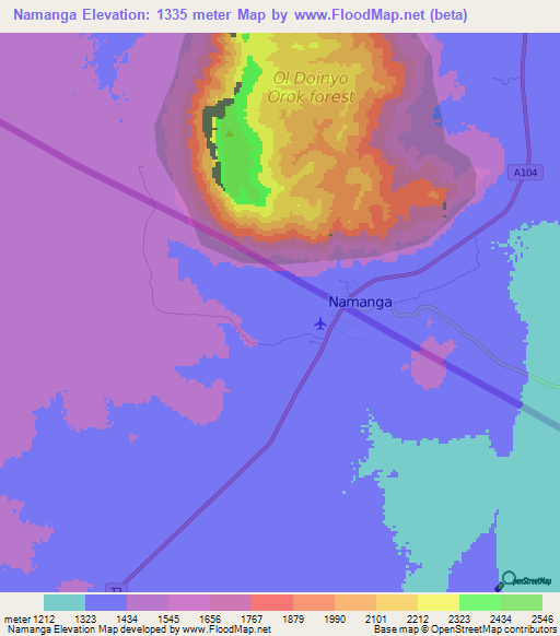 Namanga,Tanzania Elevation Map