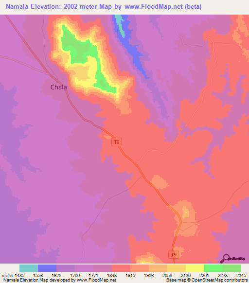 Namala,Tanzania Elevation Map