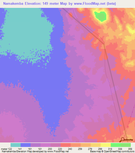 Namakemba,Tanzania Elevation Map