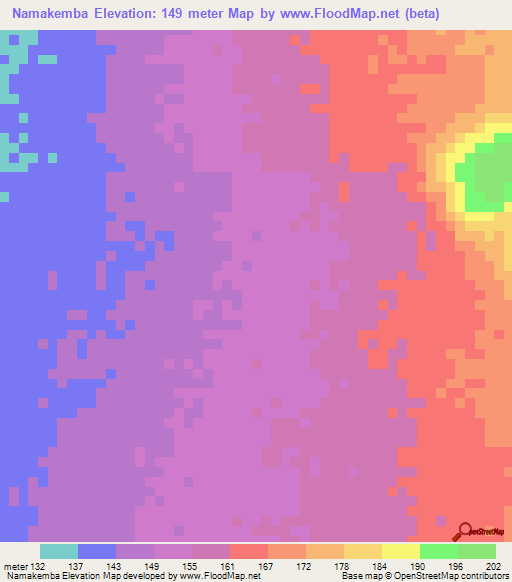 Namakemba,Tanzania Elevation Map