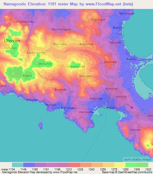 Namagondo,Tanzania Elevation Map