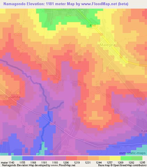 Namagondo,Tanzania Elevation Map