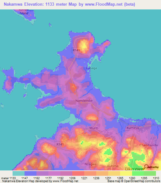 Nakamwa,Tanzania Elevation Map