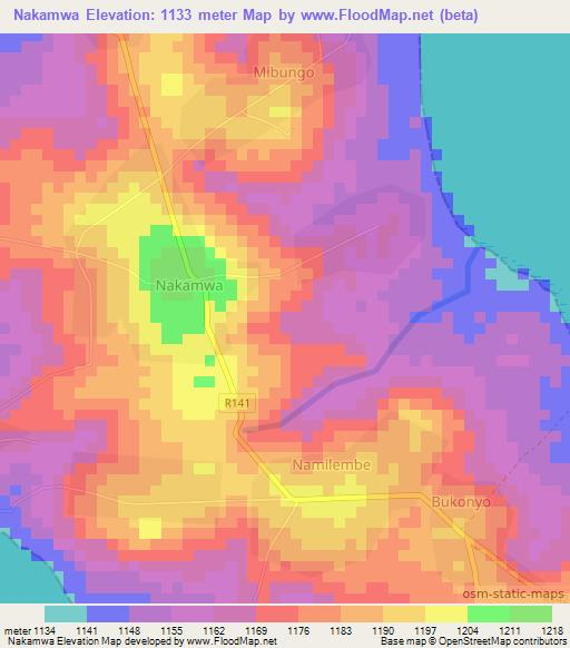 Nakamwa,Tanzania Elevation Map