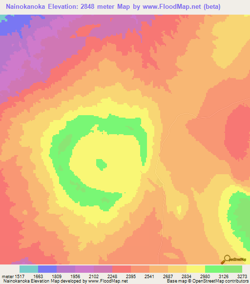 Nainokanoka,Tanzania Elevation Map