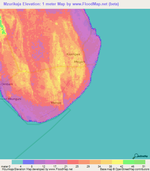 Mzurikaja,Tanzania Elevation Map