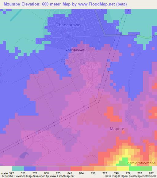Mzumbe,Tanzania Elevation Map