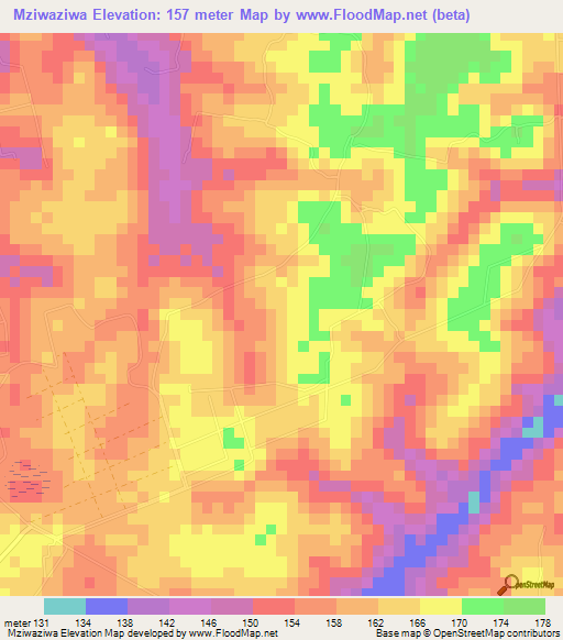 Mziwaziwa,Tanzania Elevation Map