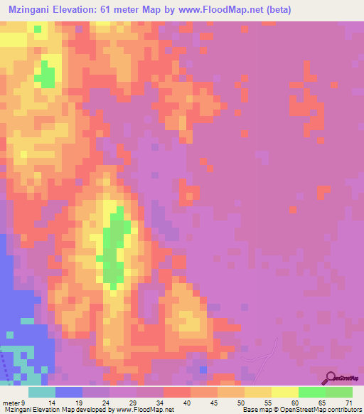 Mzingani,Tanzania Elevation Map