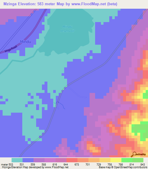 Mzinga,Tanzania Elevation Map