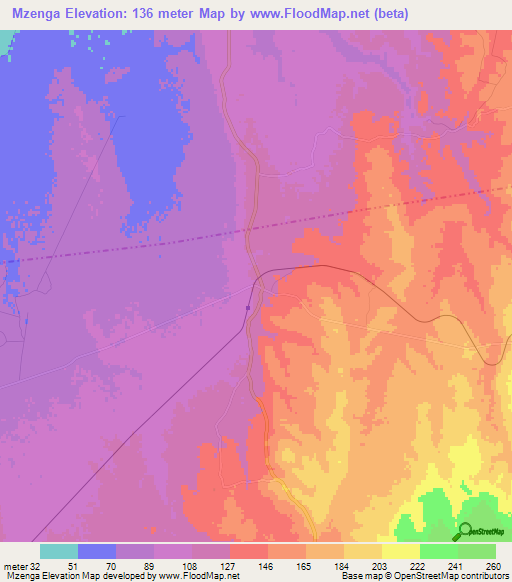 Mzenga,Tanzania Elevation Map