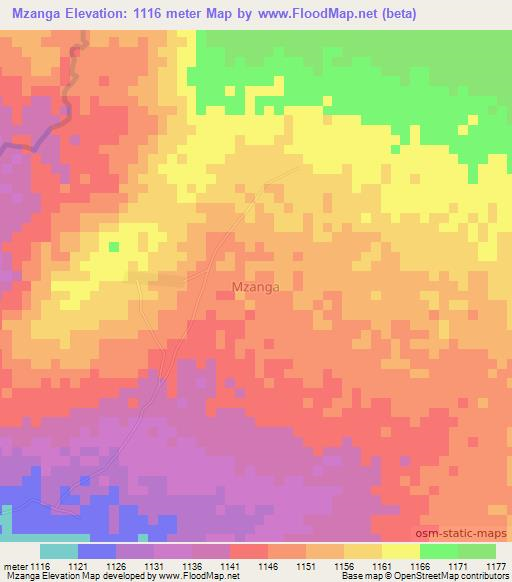 Mzanga,Tanzania Elevation Map