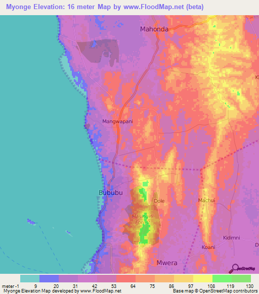 Myonge,Tanzania Elevation Map