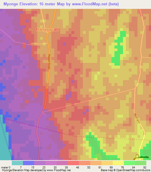 Myonge,Tanzania Elevation Map