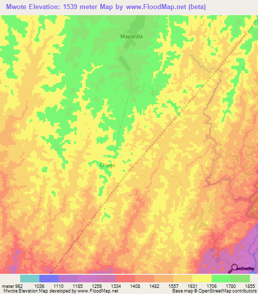 Mwote,Tanzania Elevation Map