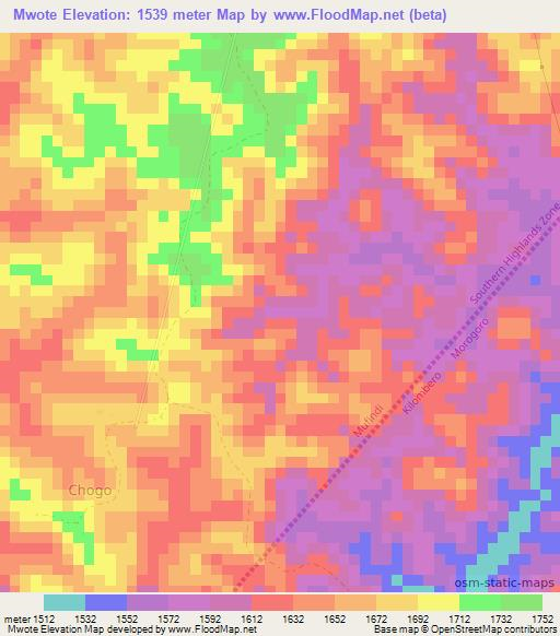 Mwote,Tanzania Elevation Map