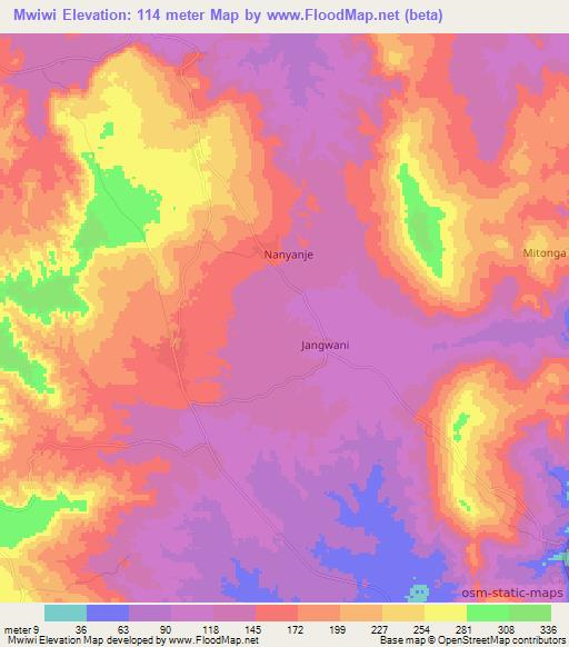 Mwiwi,Tanzania Elevation Map