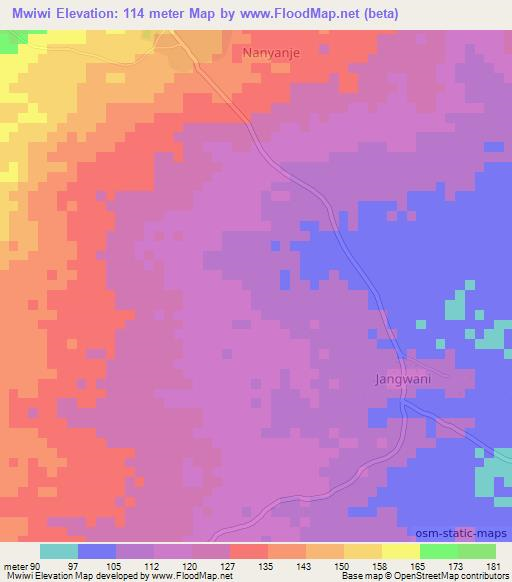 Mwiwi,Tanzania Elevation Map