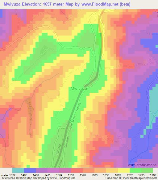 Mwivuza,Tanzania Elevation Map