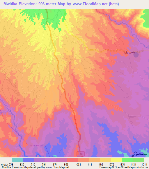 Mwitika,Tanzania Elevation Map