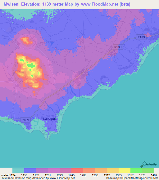 Mwiseni,Tanzania Elevation Map