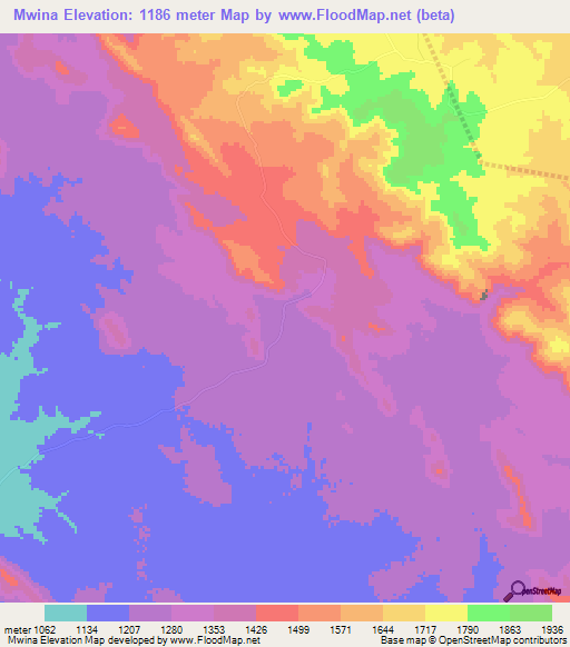 Mwina,Tanzania Elevation Map