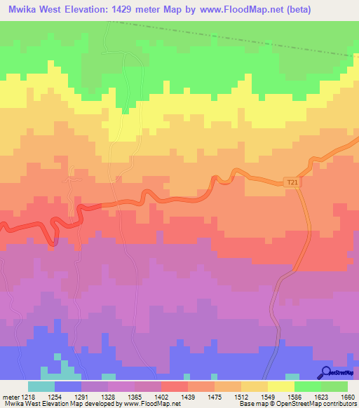 Mwika West,Tanzania Elevation Map