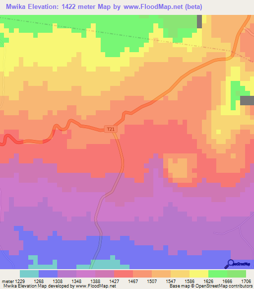 Mwika,Tanzania Elevation Map