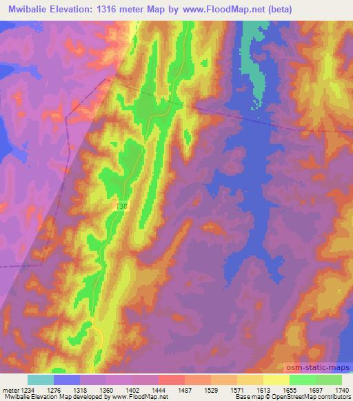 Mwibalie,Tanzania Elevation Map