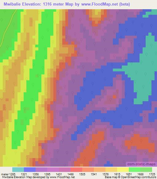 Mwibalie,Tanzania Elevation Map