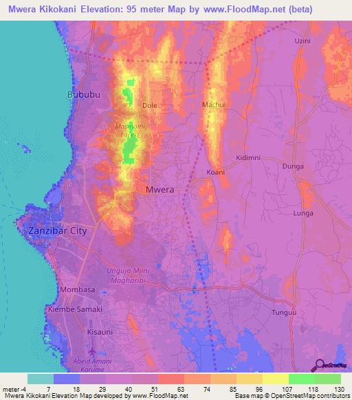 Mwera Kikokani,Tanzania Elevation Map