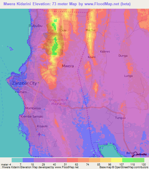 Mwera Kidarini,Tanzania Elevation Map