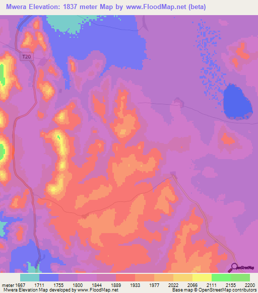 Mwera,Tanzania Elevation Map