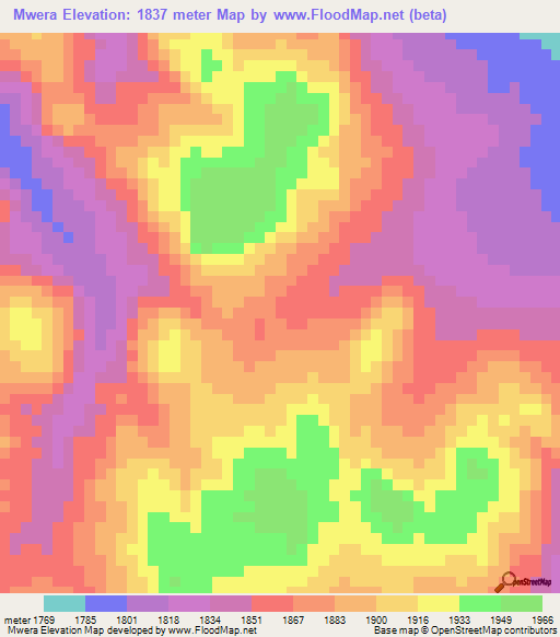 Mwera,Tanzania Elevation Map