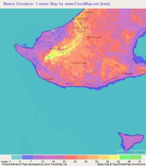 Mwera,Tanzania Elevation Map