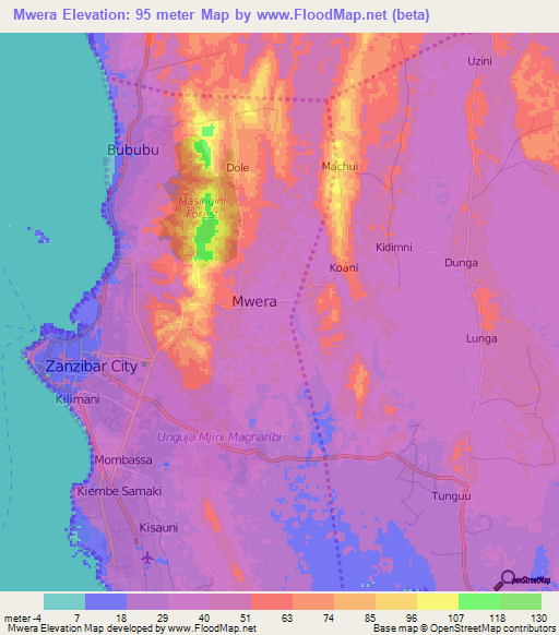 Mwera,Tanzania Elevation Map
