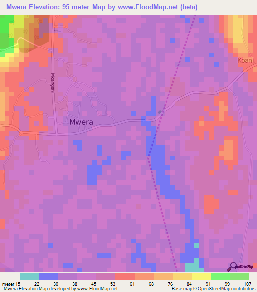 Mwera,Tanzania Elevation Map