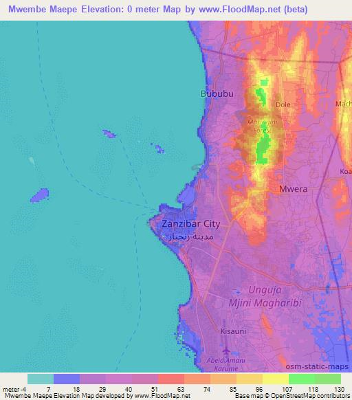 Mwembe Maepe,Tanzania Elevation Map