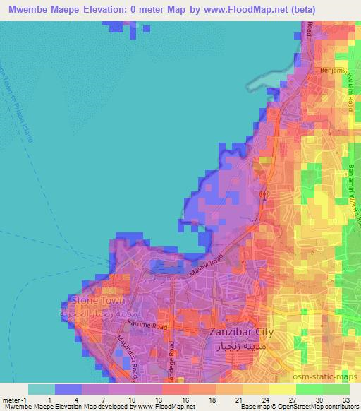 Mwembe Maepe,Tanzania Elevation Map