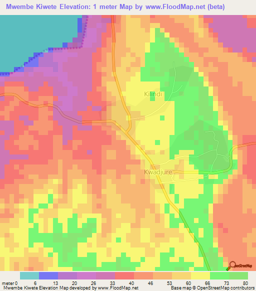 Mwembe Kiwete,Tanzania Elevation Map