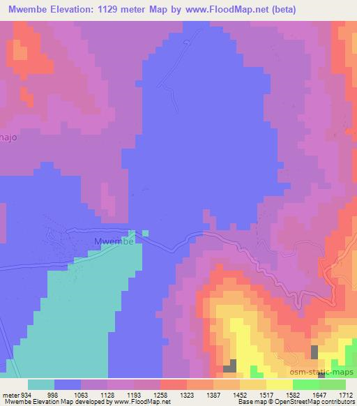 Mwembe,Tanzania Elevation Map