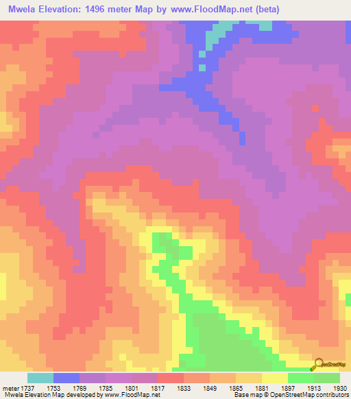 Mwela,Tanzania Elevation Map