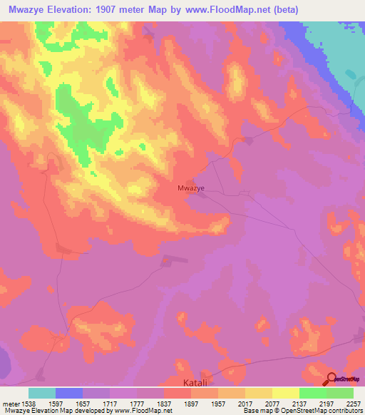 Mwazye,Tanzania Elevation Map