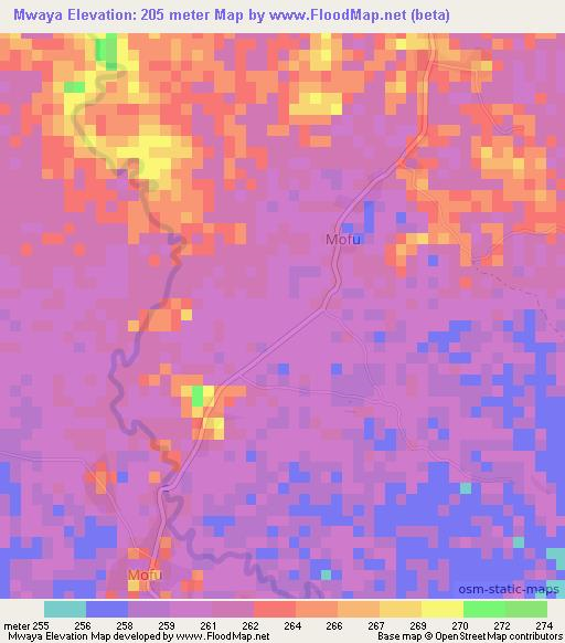 Mwaya,Tanzania Elevation Map