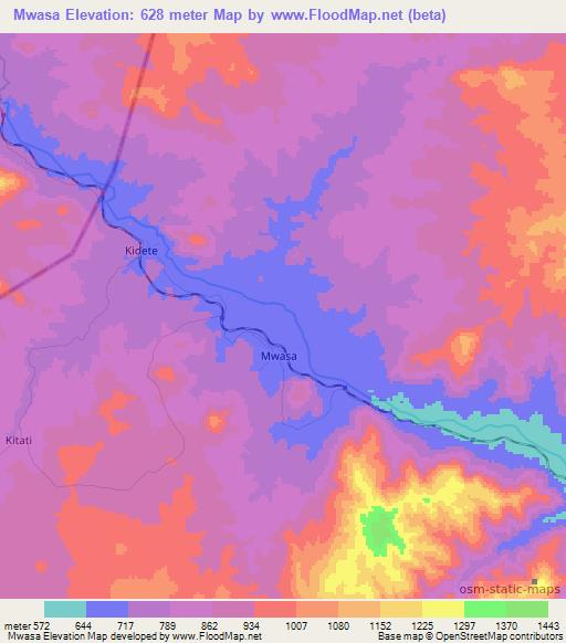 Mwasa,Tanzania Elevation Map